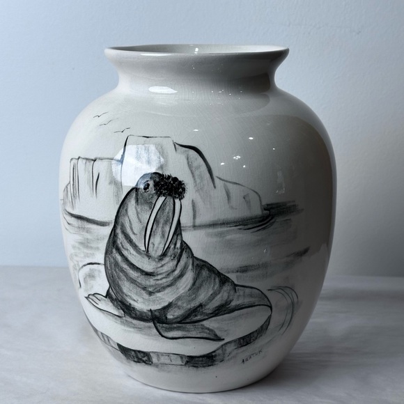 Bering Sea Original Other - Black and White Ceramic Vase with Meditative Art